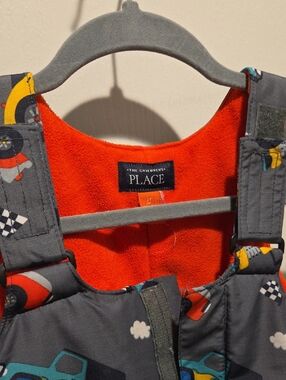 The Children's Place Gray Snowsuit with Orange Fleece and Car Print